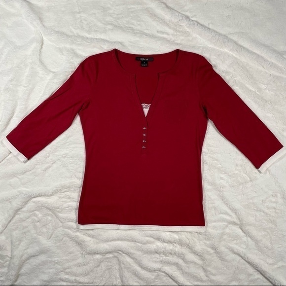 New Without Tags Style & Co Burgundy Trendy Faux Layered Shirt - Picture 1 of 4